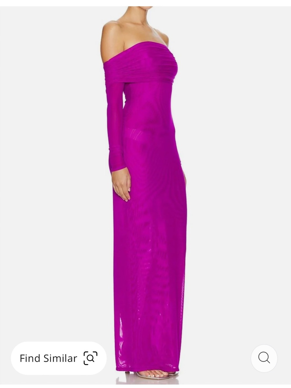 Bronx and Banco Monica Off the Shoulder Long Sleeve Gown in Fuchsia - Picture 3 of 4